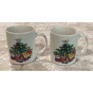 BIA Cordon Bleu White Christmas Tree Porcelain Mugs Set of 2 Coffee Cups
